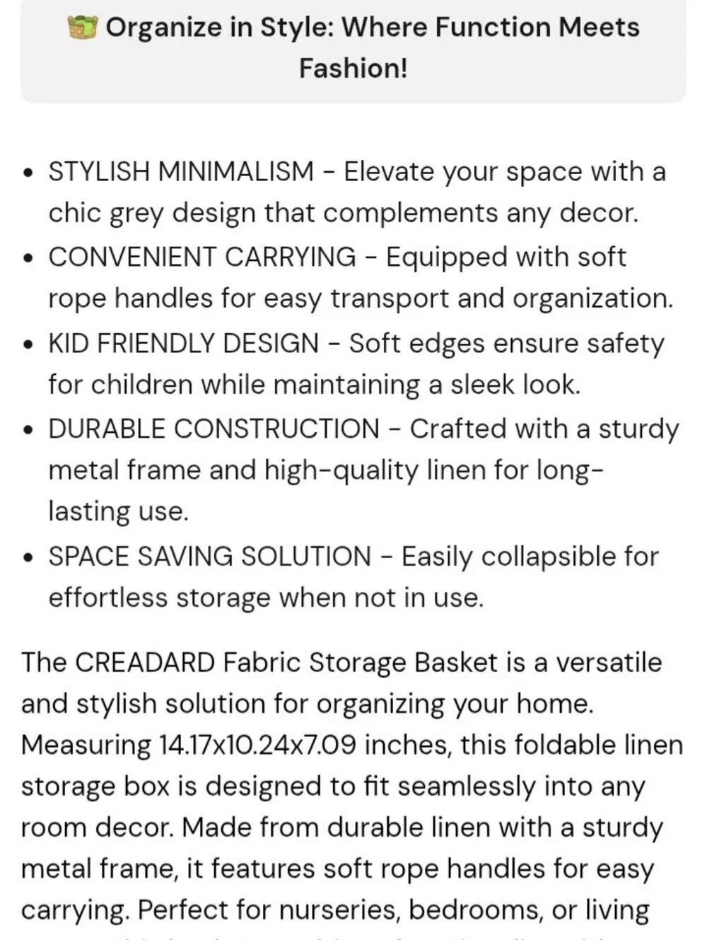 Creadard Storage Bin W/ Rope Handles